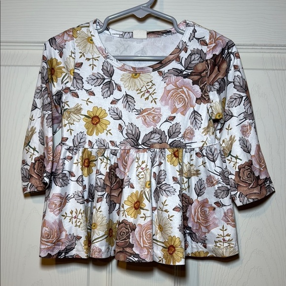 Toddler Girls Warm Tone Floral Print Flowy Long Sleeve Top Size 12 Months - Picture 1 of 4